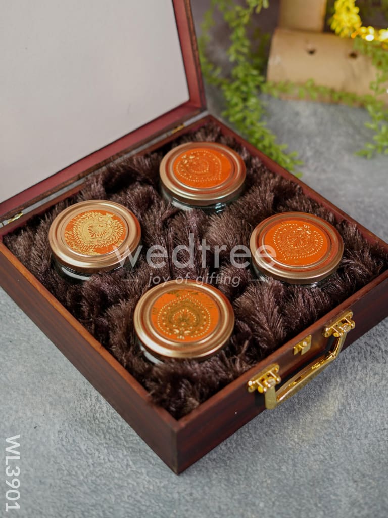 Wooden Floral Engraved Dry Fruit Box - WL3901