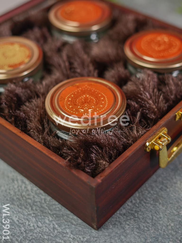 Wooden Floral Engraved Dry Fruit Box - WL3901