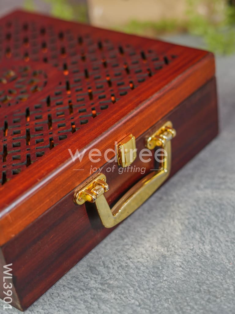 Wooden Floral Engraved Dry Fruit Box - WL3901