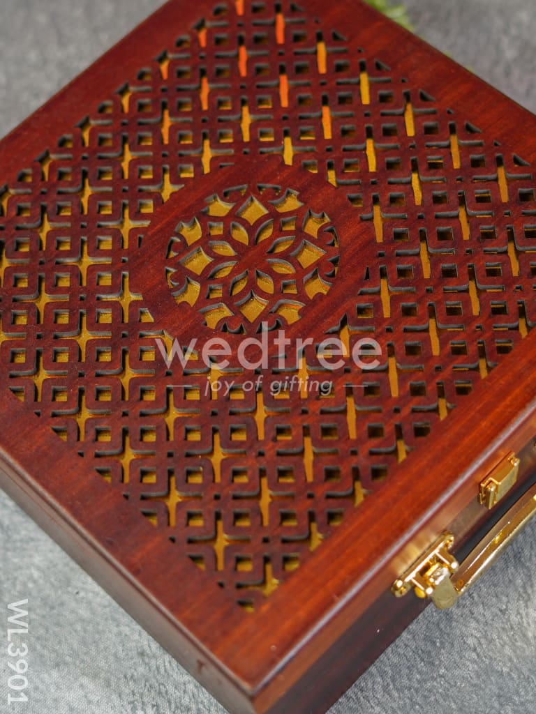 Wooden Floral Engraved Dry Fruit Box - WL3901
