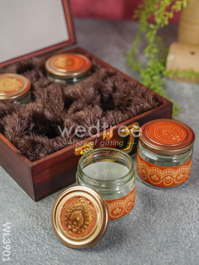Wooden Floral Engraved Dry Fruit Box - WL3901