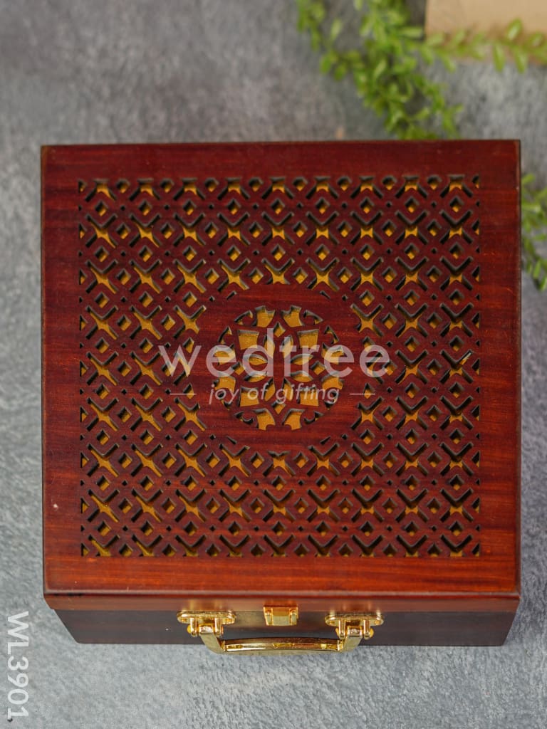 Wooden Floral Engraved Dry Fruit Box - WL3901