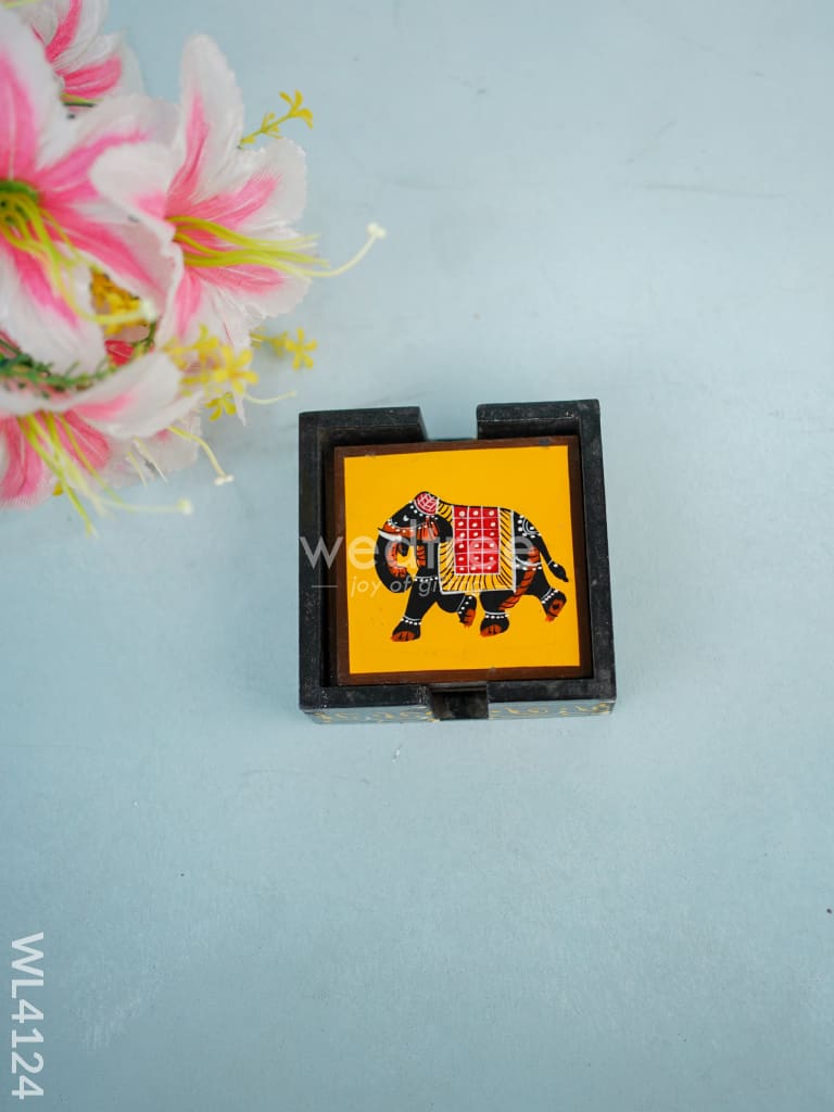 Wooden Hand Painted Coasters - Elephant - Set of 6 - WL4124