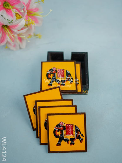 Wooden Hand Painted Coasters - Elephant - Set of 6 - WL4124