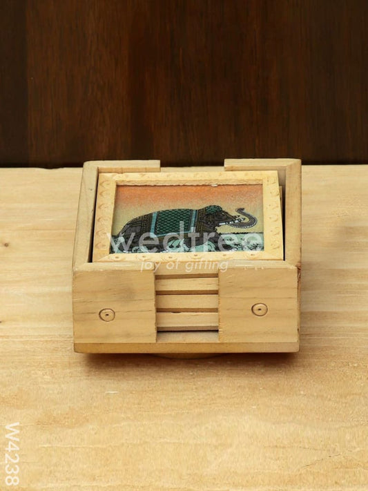 Wooden Hand Painted Coasters (Set of 4) with a Revolving Stand - W4238