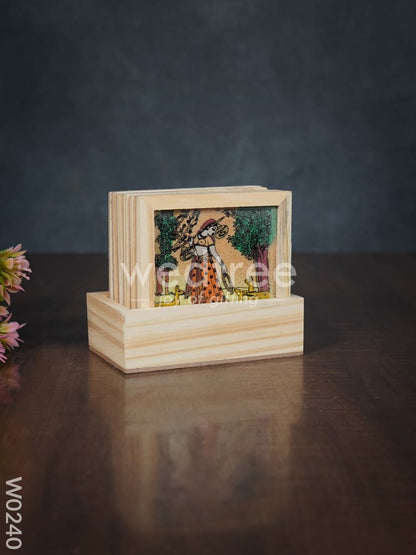 Wooden Hand Painted Coasters with Stand - W0240