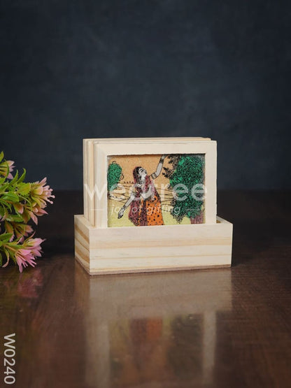 Wooden Hand Painted Coasters with Stand - W0240