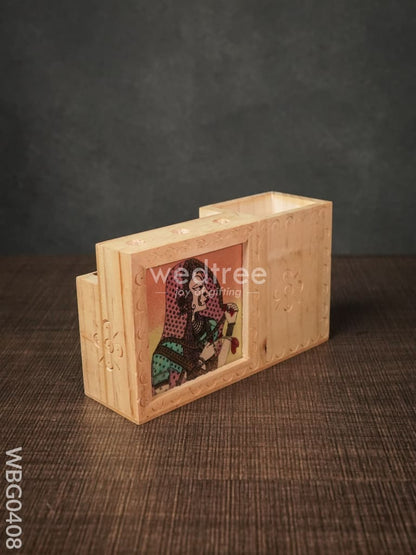 Wooden Hand Painted Pen Stand with Card Holder - WBG0408
