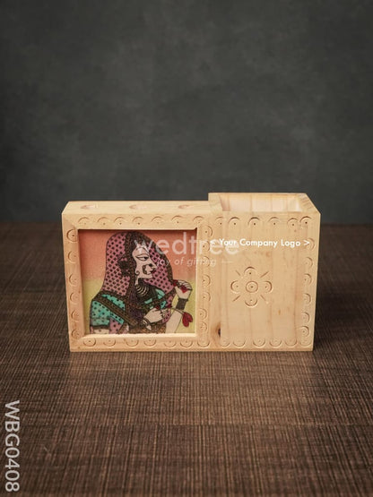 Wooden Hand Painted Pen Stand with Card Holder - WBG0408