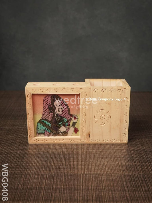 Wooden Hand Painted Pen Stand with Card Holder - WBG0408
