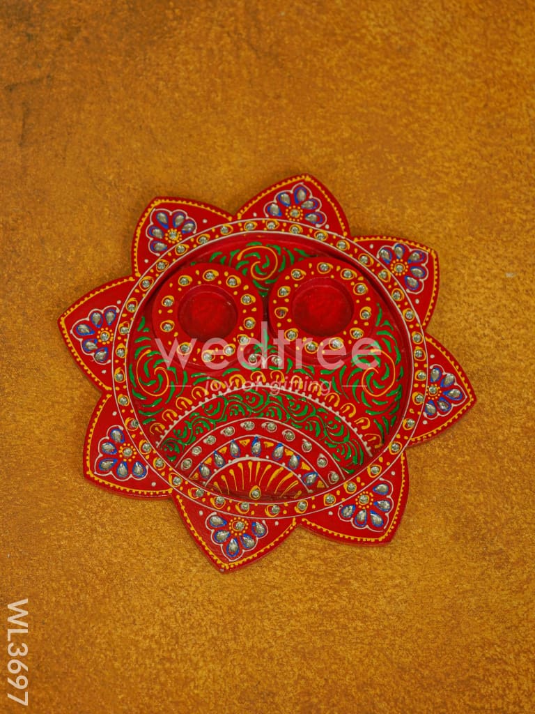 Wooden Hand Painted Pooja Thali Plate - WL3697