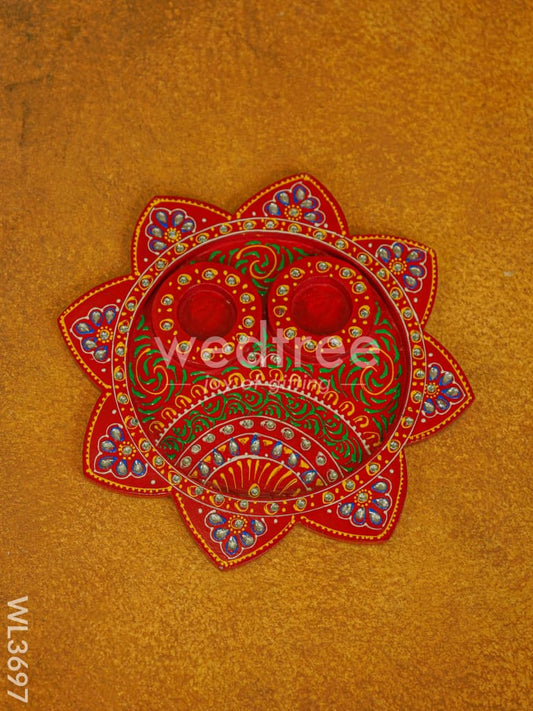 Wooden Hand Painted Pooja Thali Plate - WL3697