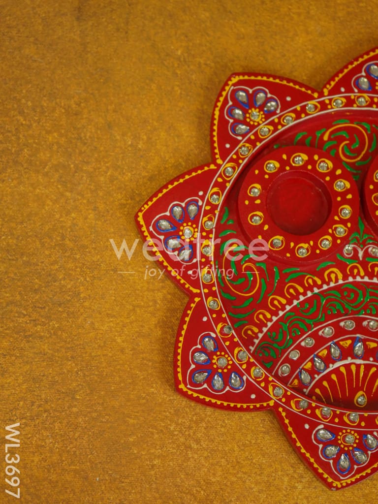 Wooden Hand Painted Pooja Thali Plate - WL3697