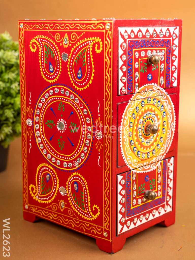 Wooden Handpainted 3 Drawer Organizer Box - WL2623