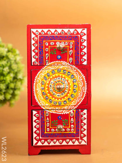 Wooden Handpainted 3 Drawer Organizer Box - WL2623