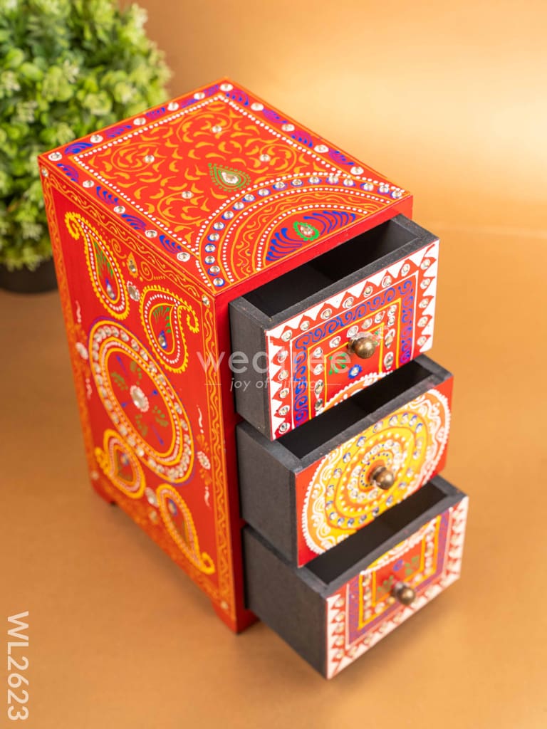 Wooden Handpainted 3 Drawer Organizer Box - WL2623