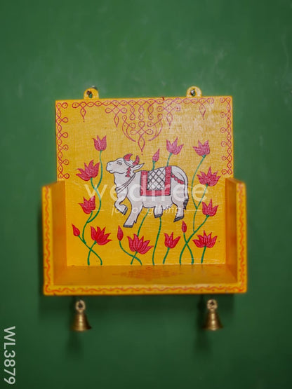 Wooden Handpainted Diya Stand with Pichwai Painting - Set of 2 - WL3879