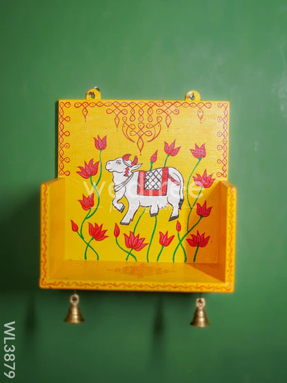 Wooden Handpainted Diya Stand with Pichwai Painting - Set of 2 - WL3879