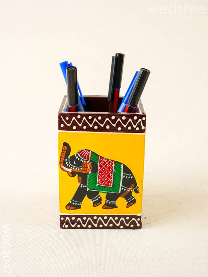 Wooden Handpainted Elephant Pen Stand - WBG2047