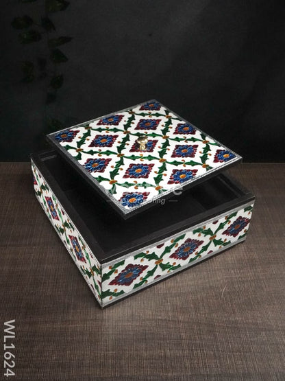 Wooden Meenakari Square Box 8x8 - WL1624