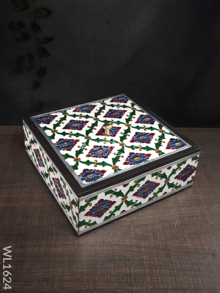 Wooden Meenakari Square Box 8x8 - WL1624