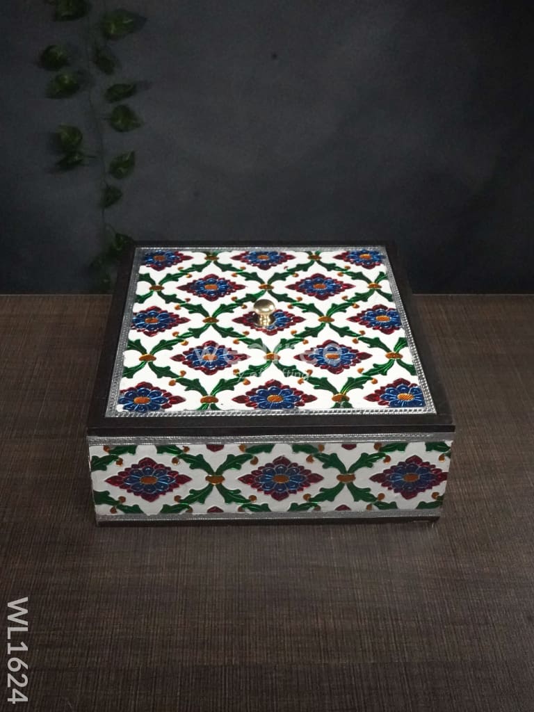 Wooden Meenakari Square Box 8x8 - WL1624