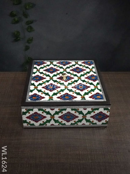 Wooden Meenakari Square Box 8x8 - WL1624