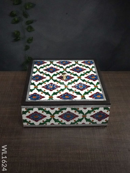 Wooden Meenakari Square Box 8x8 - WL1624