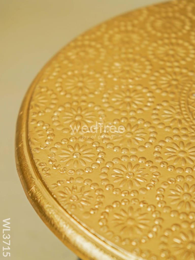 Wooden Round Stool with Brass Fitted - 10 inch - WL3715