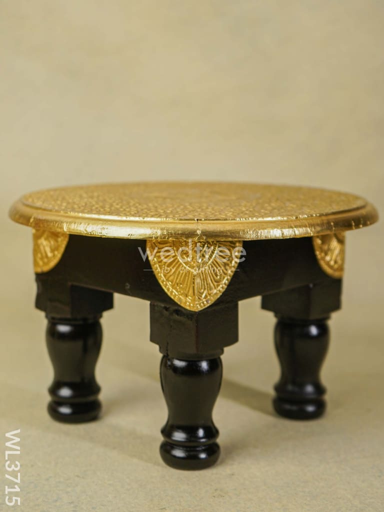 Wooden Round Stool with Brass Fitted - 10 inch - WL3715