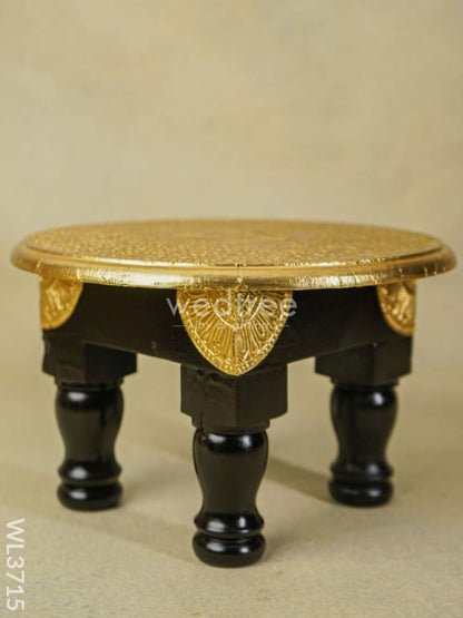 Wooden Round Stool with Brass Fitted - 10 inch - WL3715