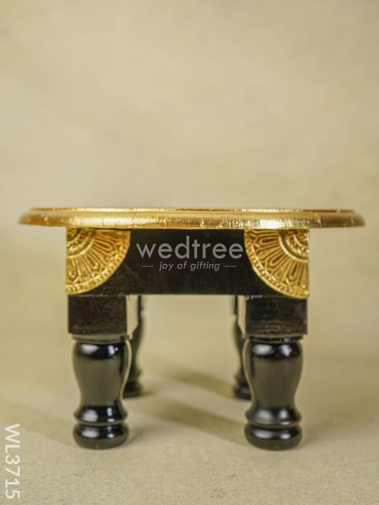 Wooden Round Stool with Brass Fitted - 10 inch - WL3715