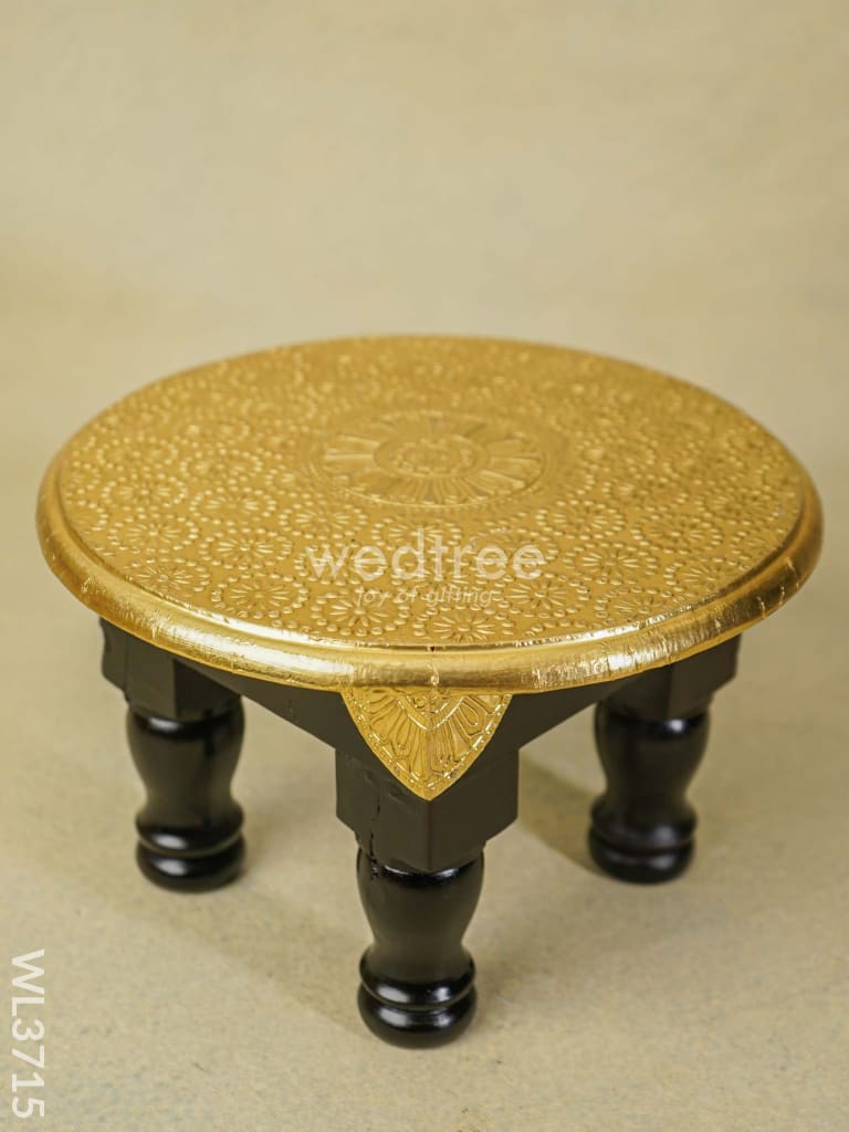 Wooden Round Stool with Brass Fitted - 10 inch - WL3715