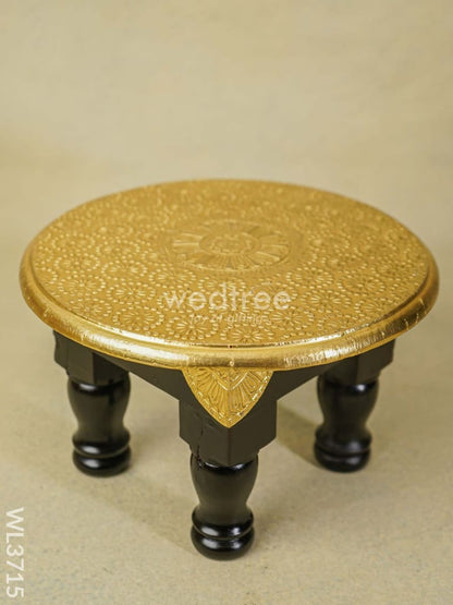 Wooden Round Stool with Brass Fitted - 10 inch - WL3715