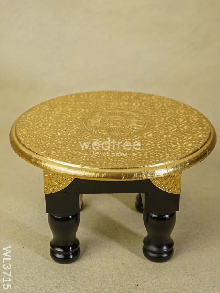 Wooden Round Stool with Brass Fitted - 10 inch - WL3715