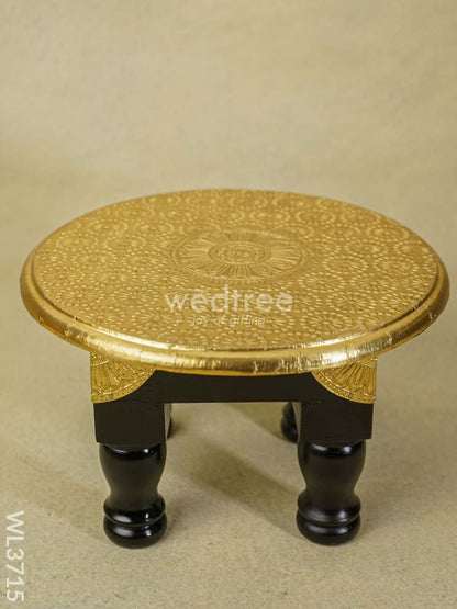 Wooden Round Stool with Brass Fitted - 10 inch - WL3715