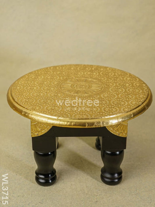 Wooden Round Stool with Brass Fitted - 10 inch - WL3715