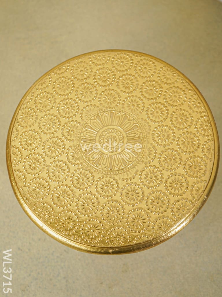 Wooden Round Stool with Brass Fitted - 10 inch - WL3715