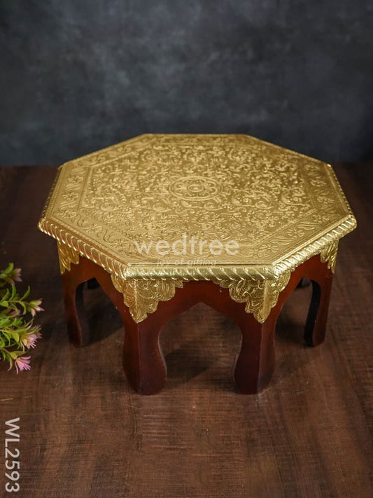 Wooden Stool with Brass Finish - 12 inch - WL2593