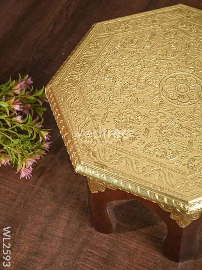 Wooden Stool with Brass Finish - 12 inch - WL2593