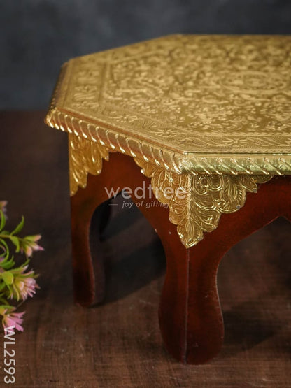 Wooden Stool with Brass Finish - 12 inch - WL2593