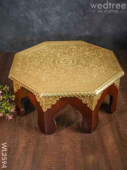 Wooden Stool with Brass Finish - 14 inch - WL2594