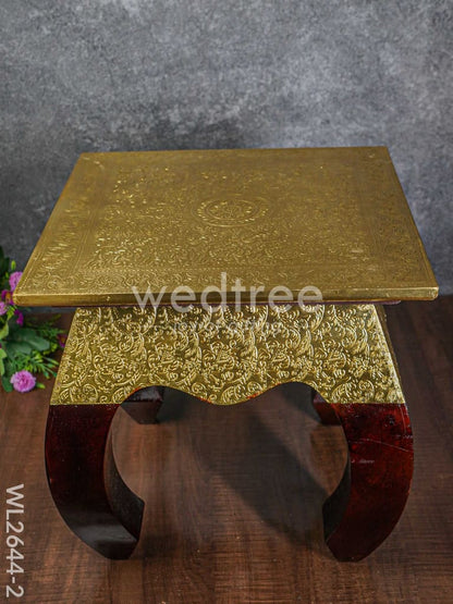 Wooden Stool with Brass Finish - 14 inch - WL2644