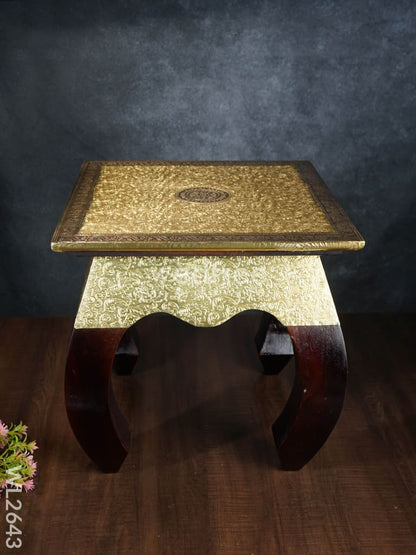 Wooden Stool with Brass Finish - 16 inch - WL2643