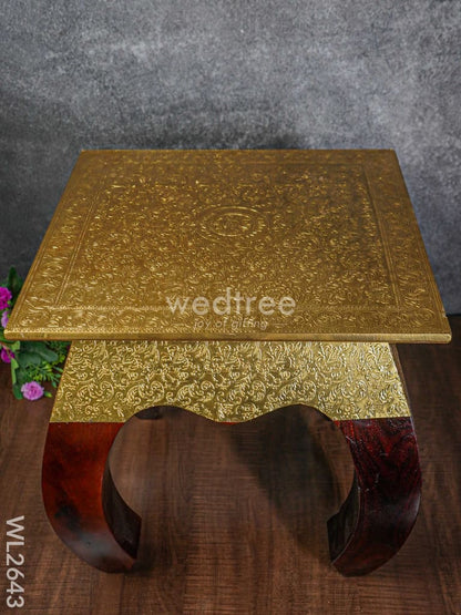 Wooden Stool with Brass Finish - 16 inch - WL2643
