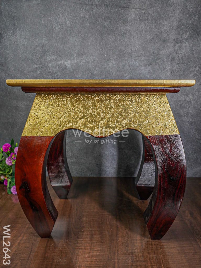 Wooden Stool with Brass Finish - 16 inch - WL2643
