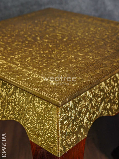 Wooden Stool with Brass Finish - 16 inch - WL2643