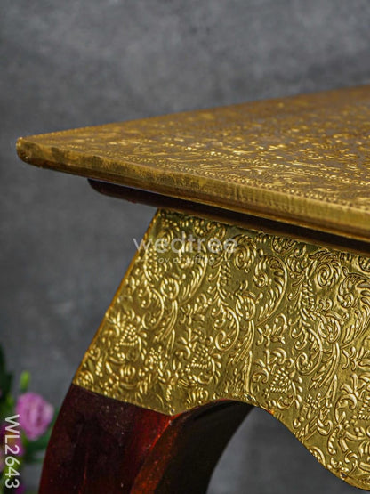 Wooden Stool with Brass Finish - 16 inch - WL2643