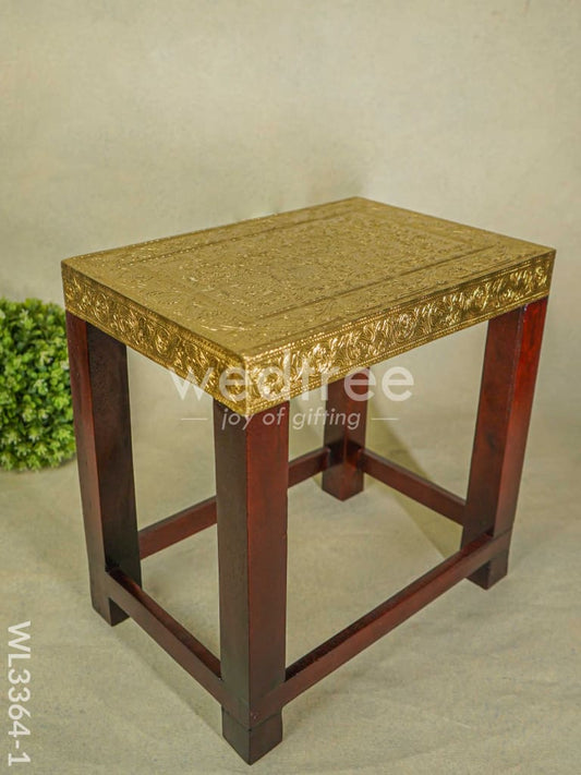 Wooden Stool with Brass Fitted Top - 14.5 inch - WL3364-1