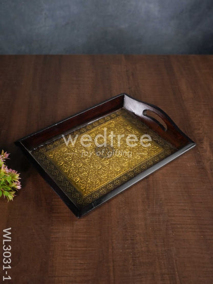 Wooden Tray with Brass Fitting - WL3031